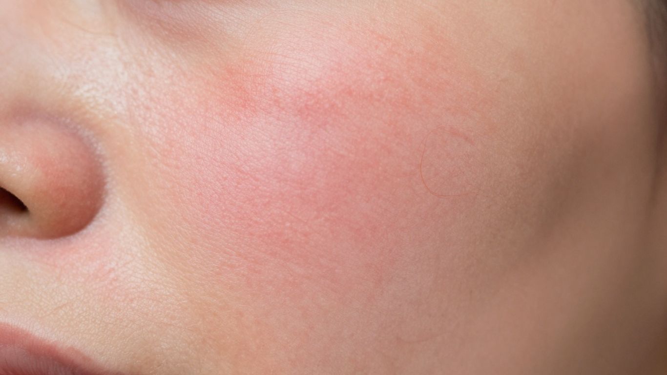 Close-up of inflamed skin with redness and swelling.