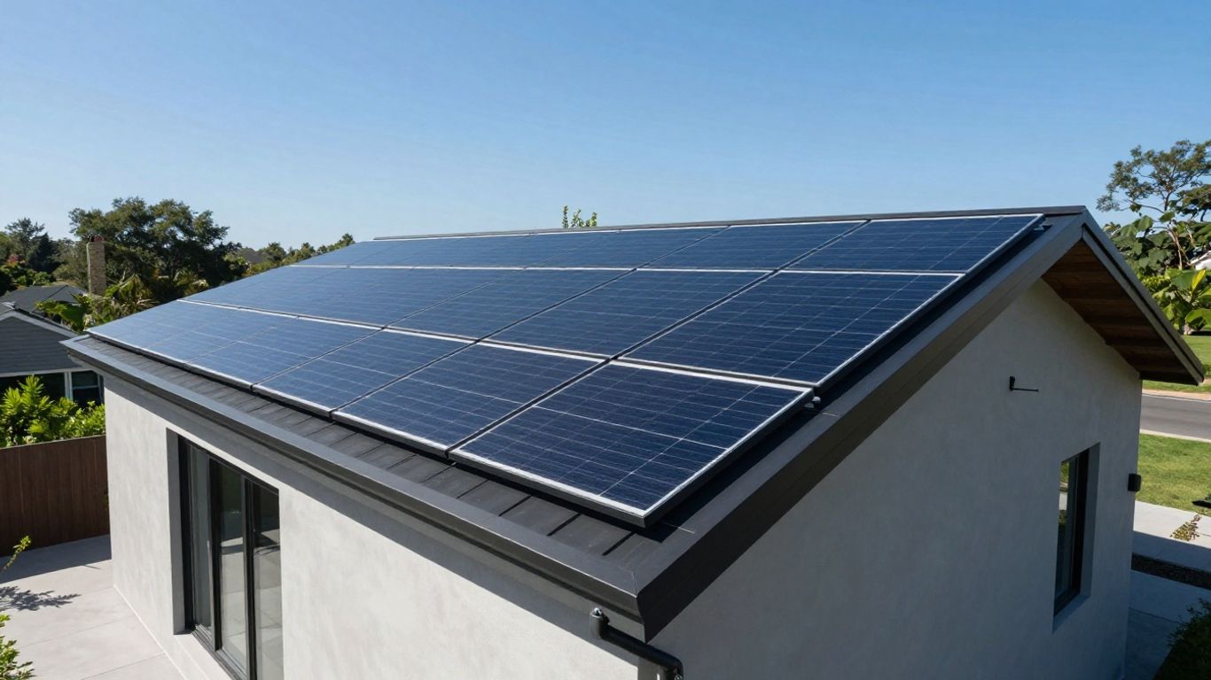 Toiture solaire Tesla sur une maison moderne.