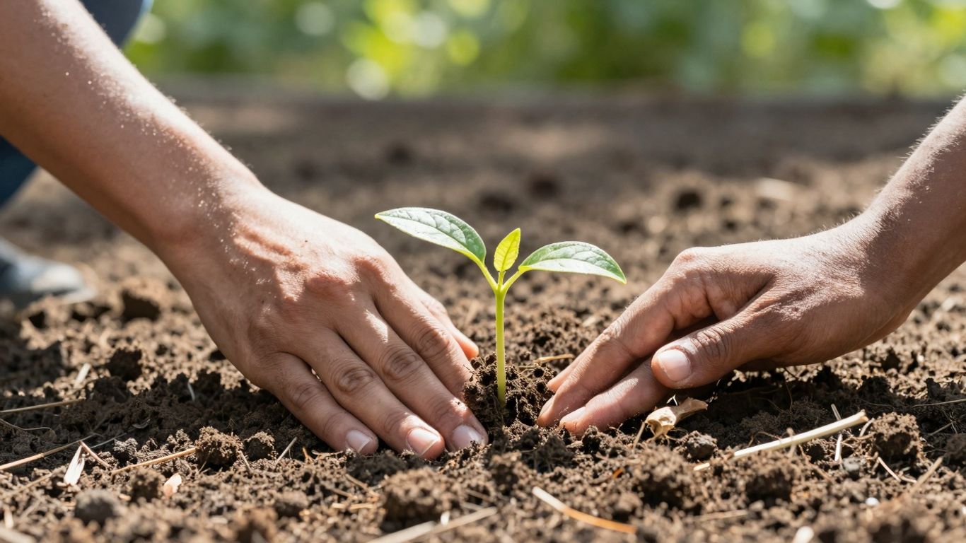 Person planting a seedling for wealth growth.