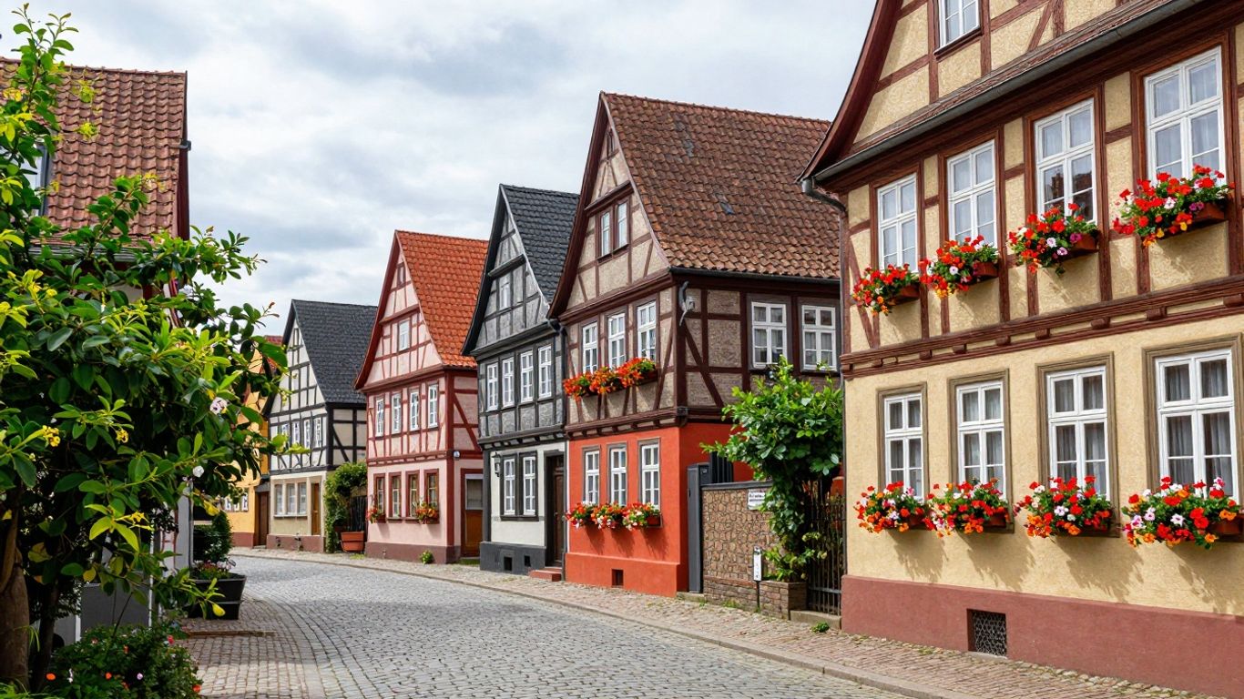 Märchenhafte Fachwerkhäuser in einer deutschen Kleinstadt