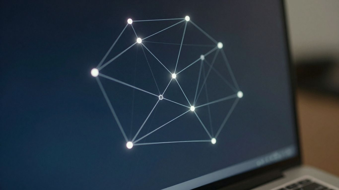 Réseau de connexions numériques complexes sur un écran d'ordinateur.