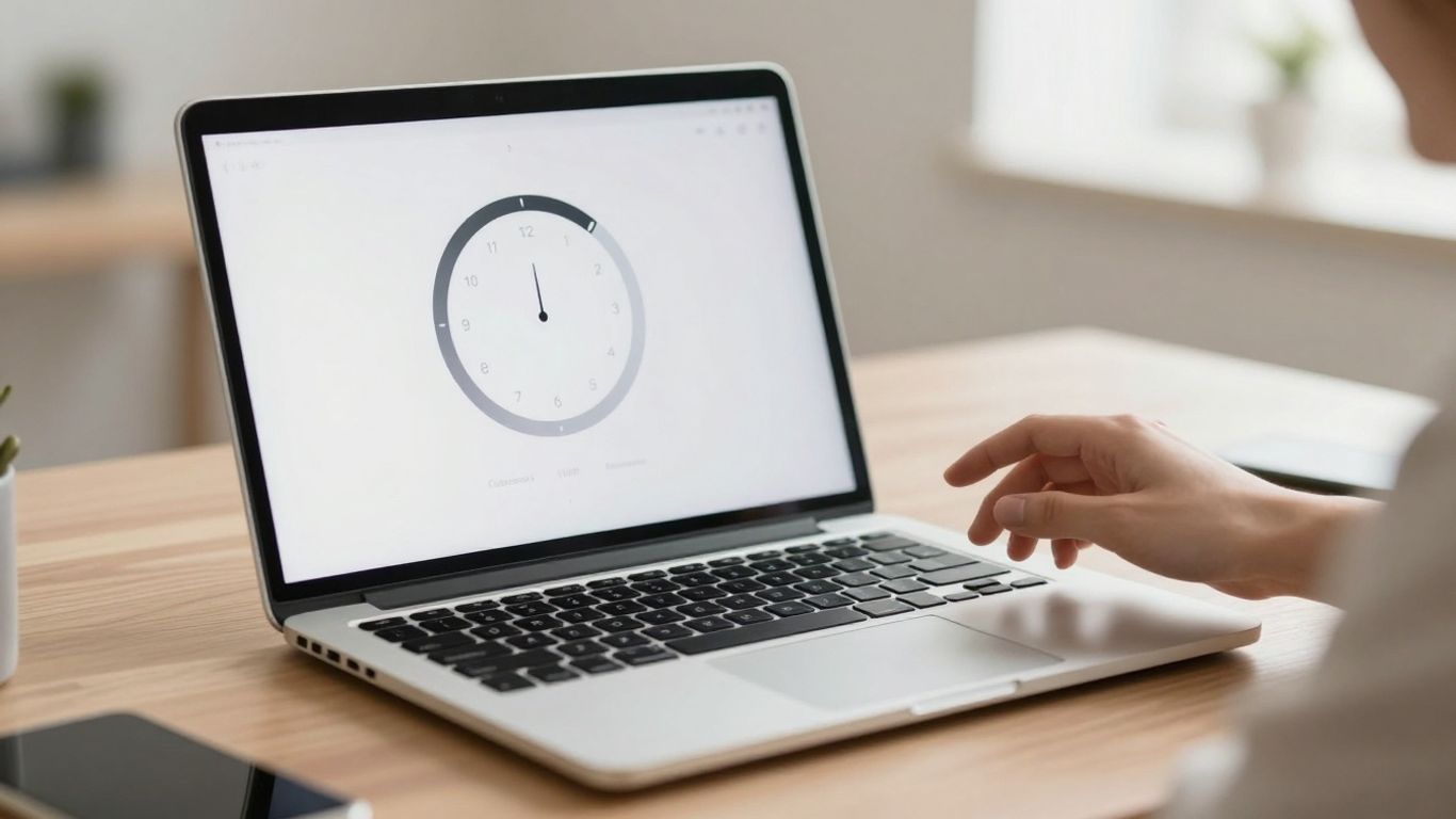 Laptop with a task timer on screen.