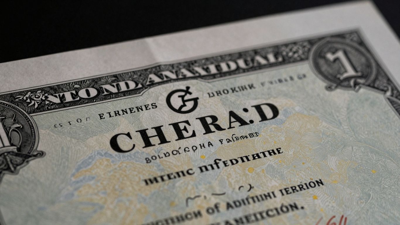 Close-up of a stock certificate with company logo.