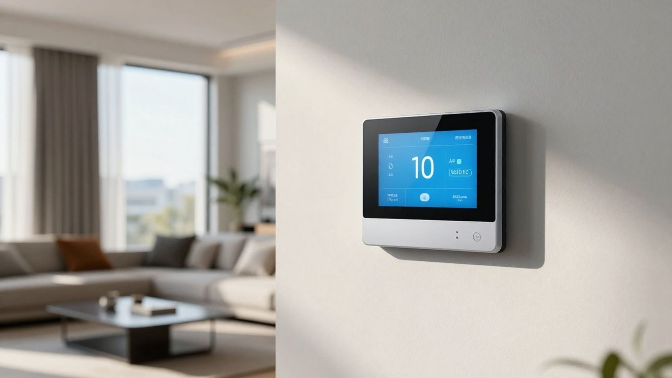 Smart thermostat in a modern Airbnb living room.