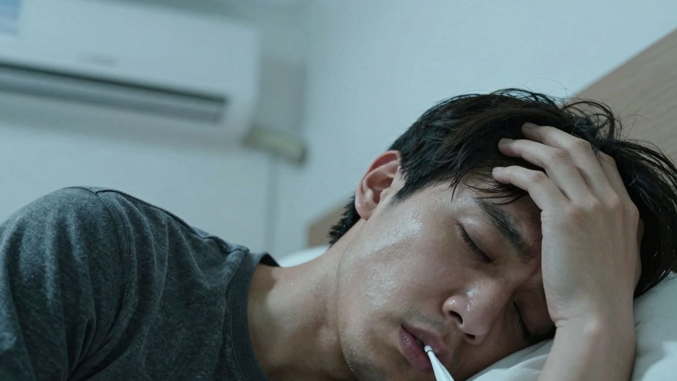 Person mit Fieber wegen Klimaanlagen-Temperaturwechsel