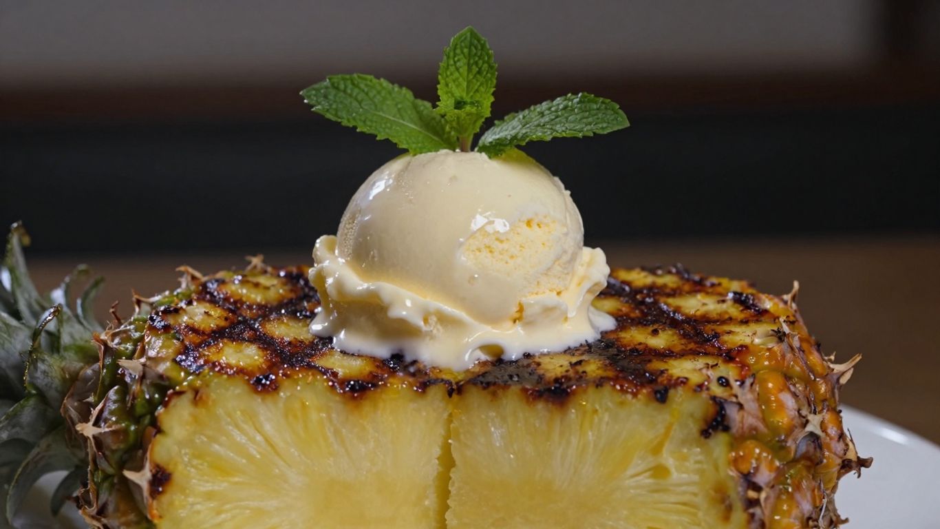 Grilled pineapple with ice cream and mint