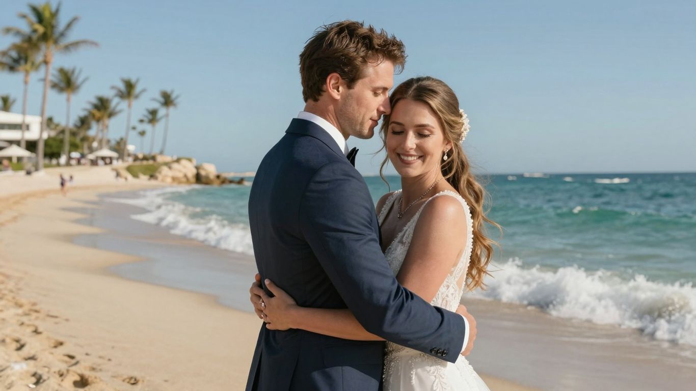 Couple on Cabo beach during wedding weekend.