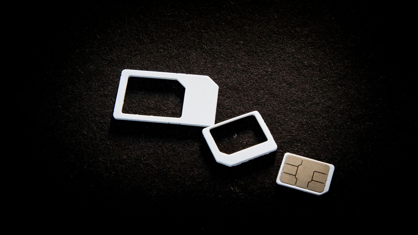 Sim cards and their adaptors are on display.