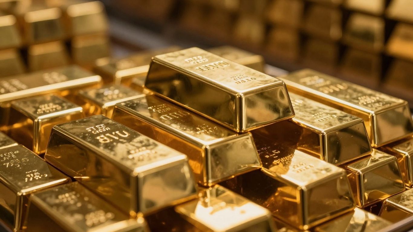 金条堆放在金库中。