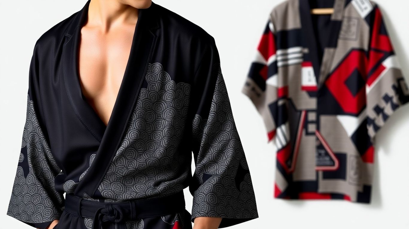 Man wearing a modern, stylish kimono.