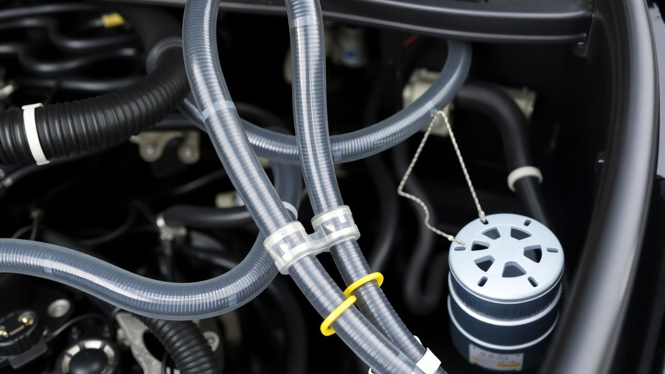 Car engine bay with rodent protection devices installed.
