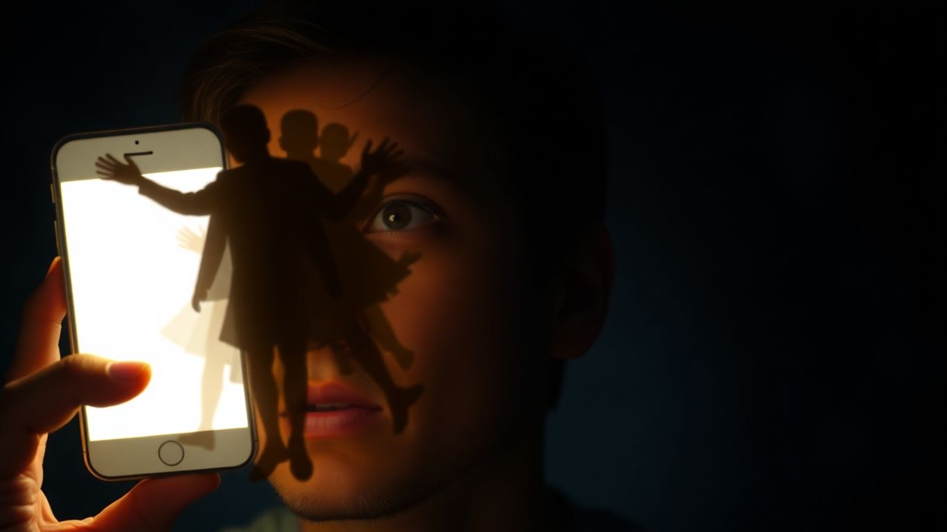 Person overwhelmed by digital misinformation spreading from a phone.