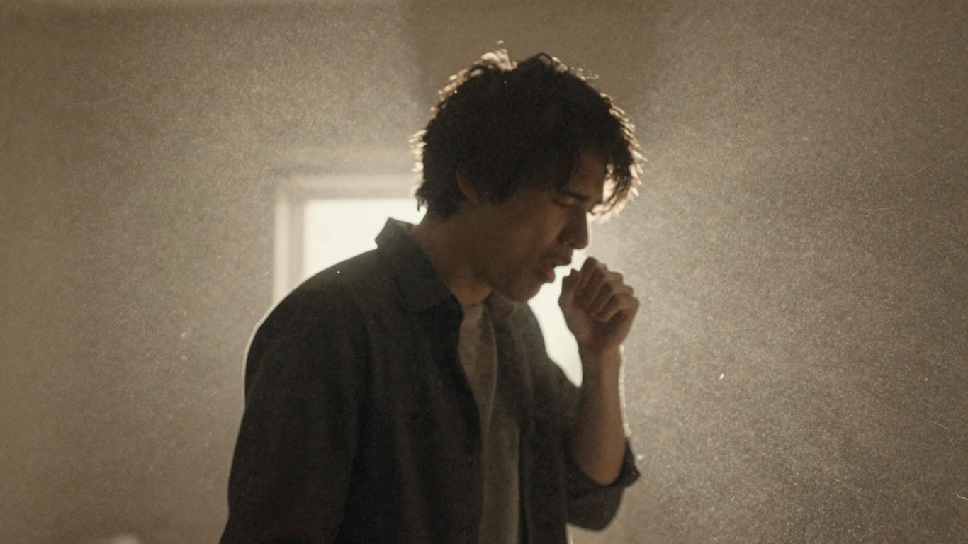 Particule invizibile în aerul interior afectând o persoană.