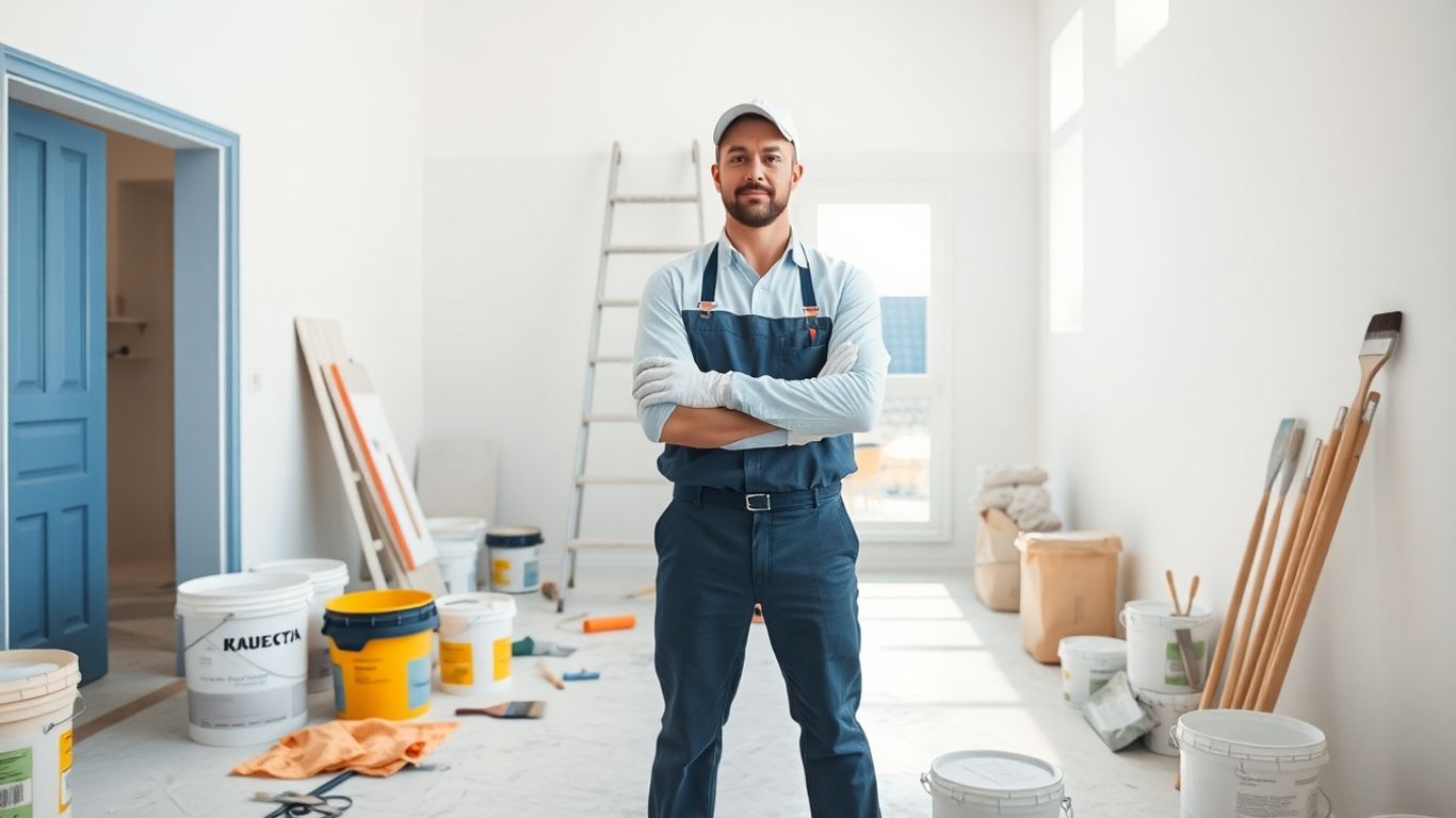 Professional painter with clean organized workspace indoors
