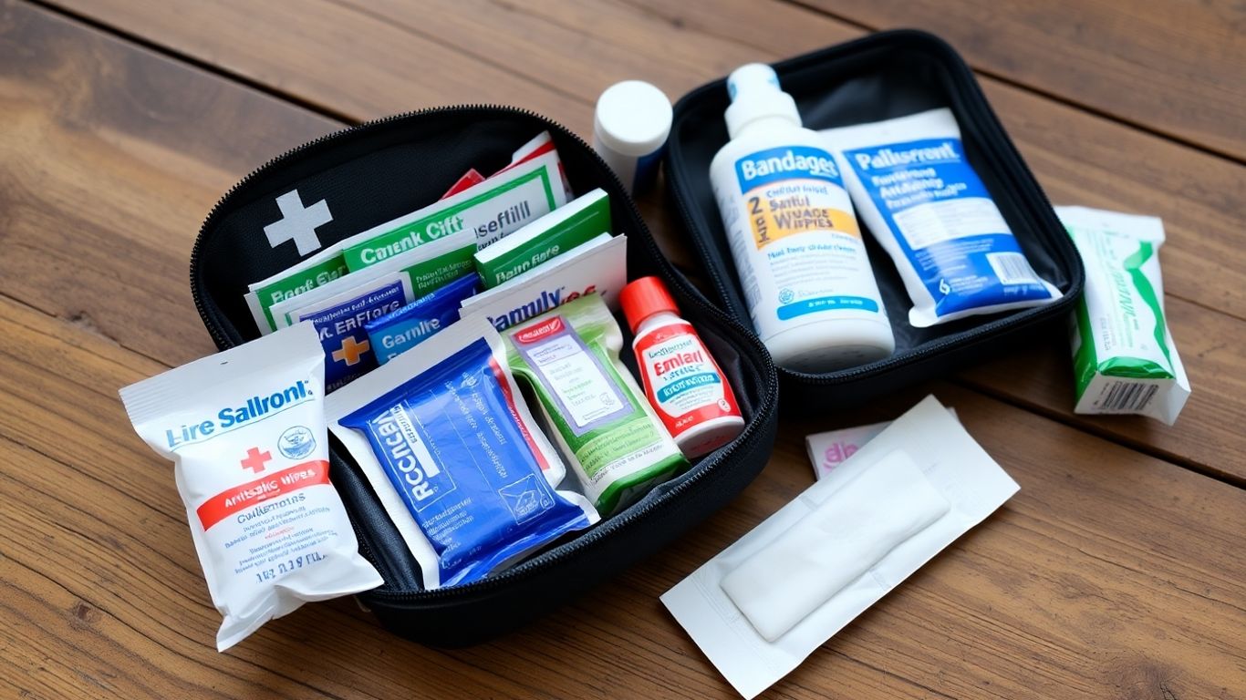 Apteczka turystyczna z wyposażeniem na szlaku.