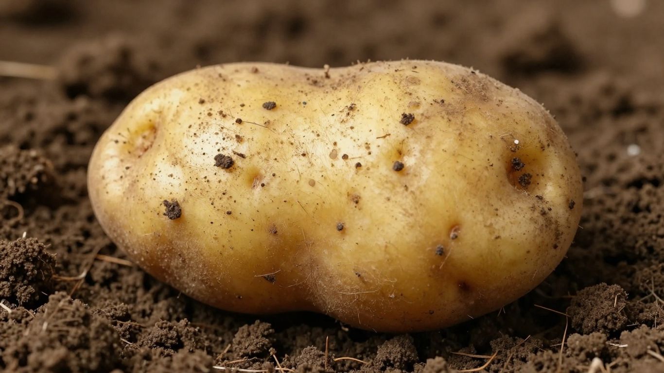 Verse aardappel met aarde, close-up, natuurlijke textuur.