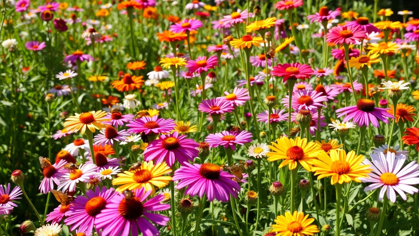Bienen und Schmetterlinge auf blühenden Blumen im Septembergarten.