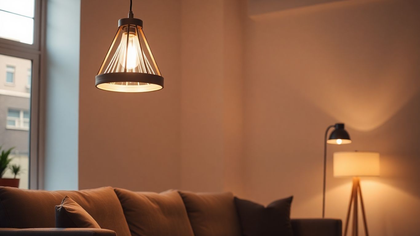 Elegant living room with John Lewis pendant and floor lamps.
