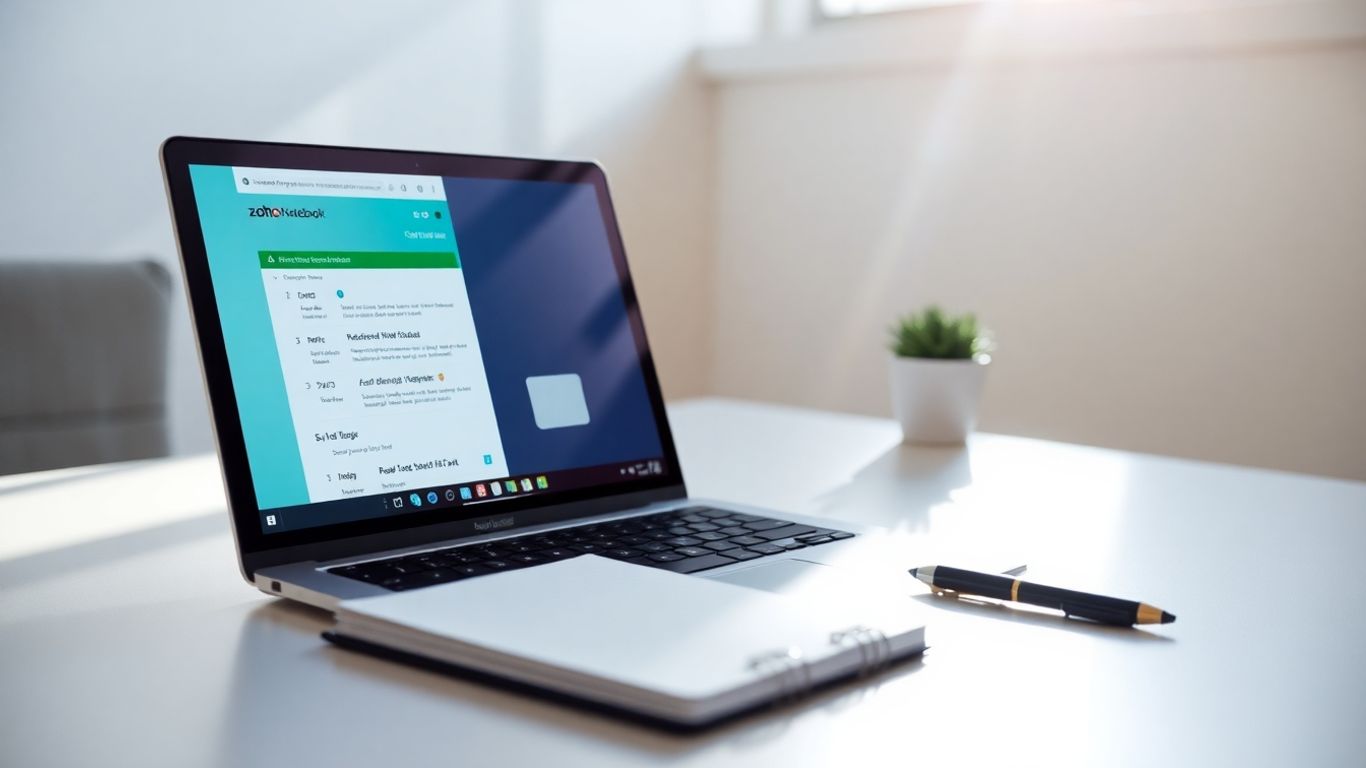 Zoho Notebook pricing overview on a laptop screen.