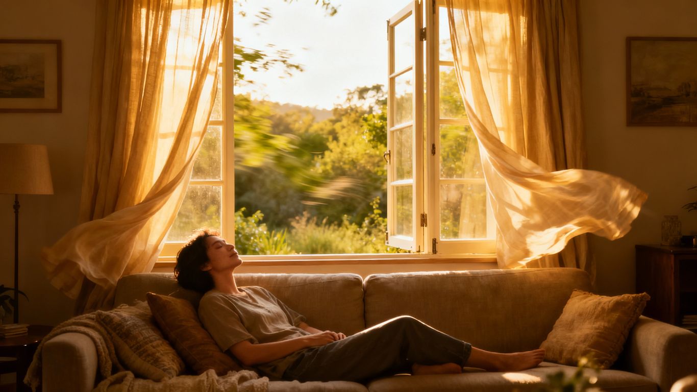 Comfortable home interior with fresh air flowing in.