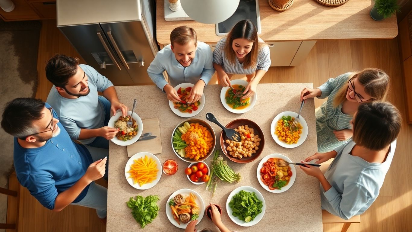 Family enjoying a quick, delicious weeknight dinner together.