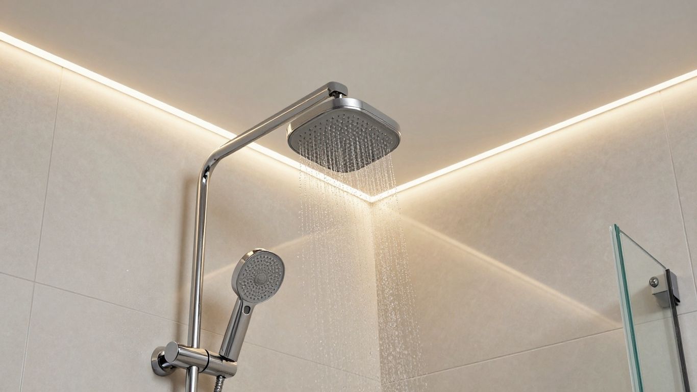Modern shower with stylish, integrated LED strip lights.