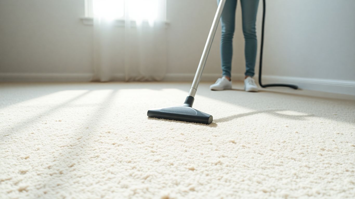 Clean carpet being vacuumed in a sunny room.