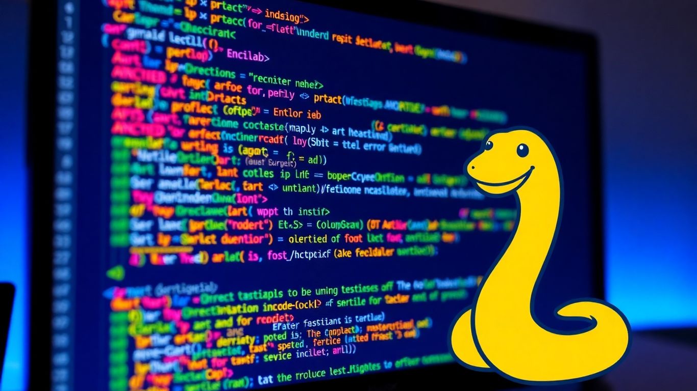 Python snake illustration with code snippet