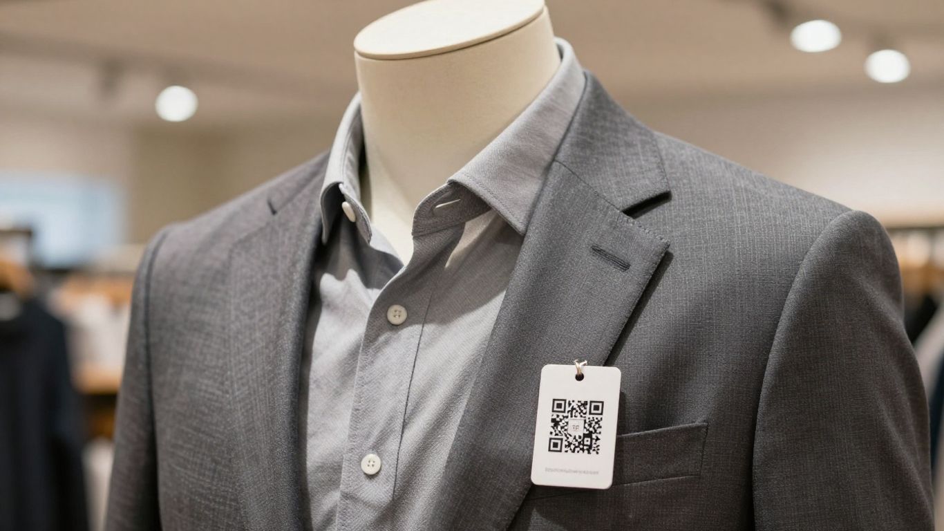 QR code on clothing tag in a fashion store.