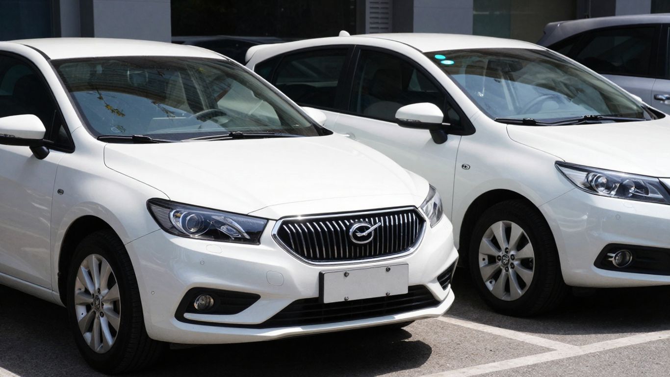 Carros novos e usados lado a lado.