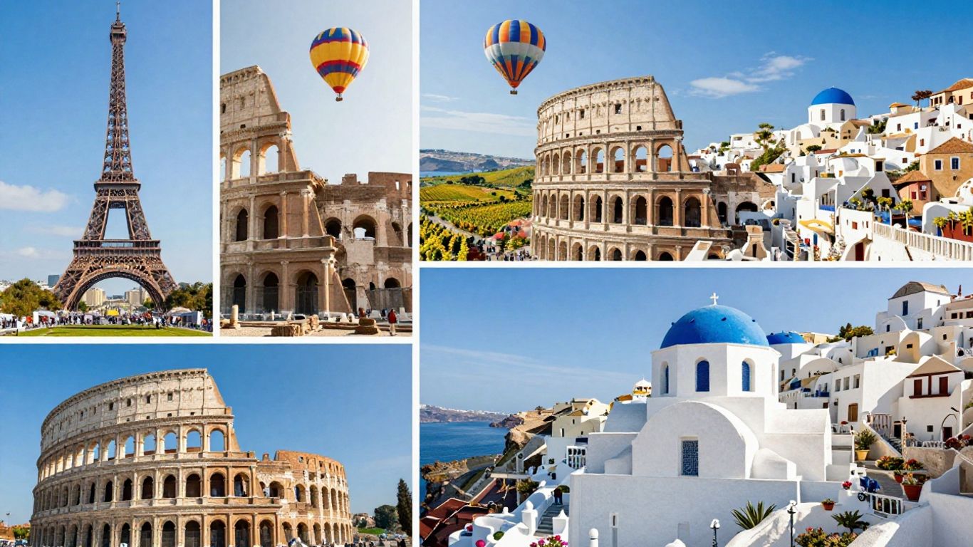 Iconic European landmarks and scenic views for holiday planning.