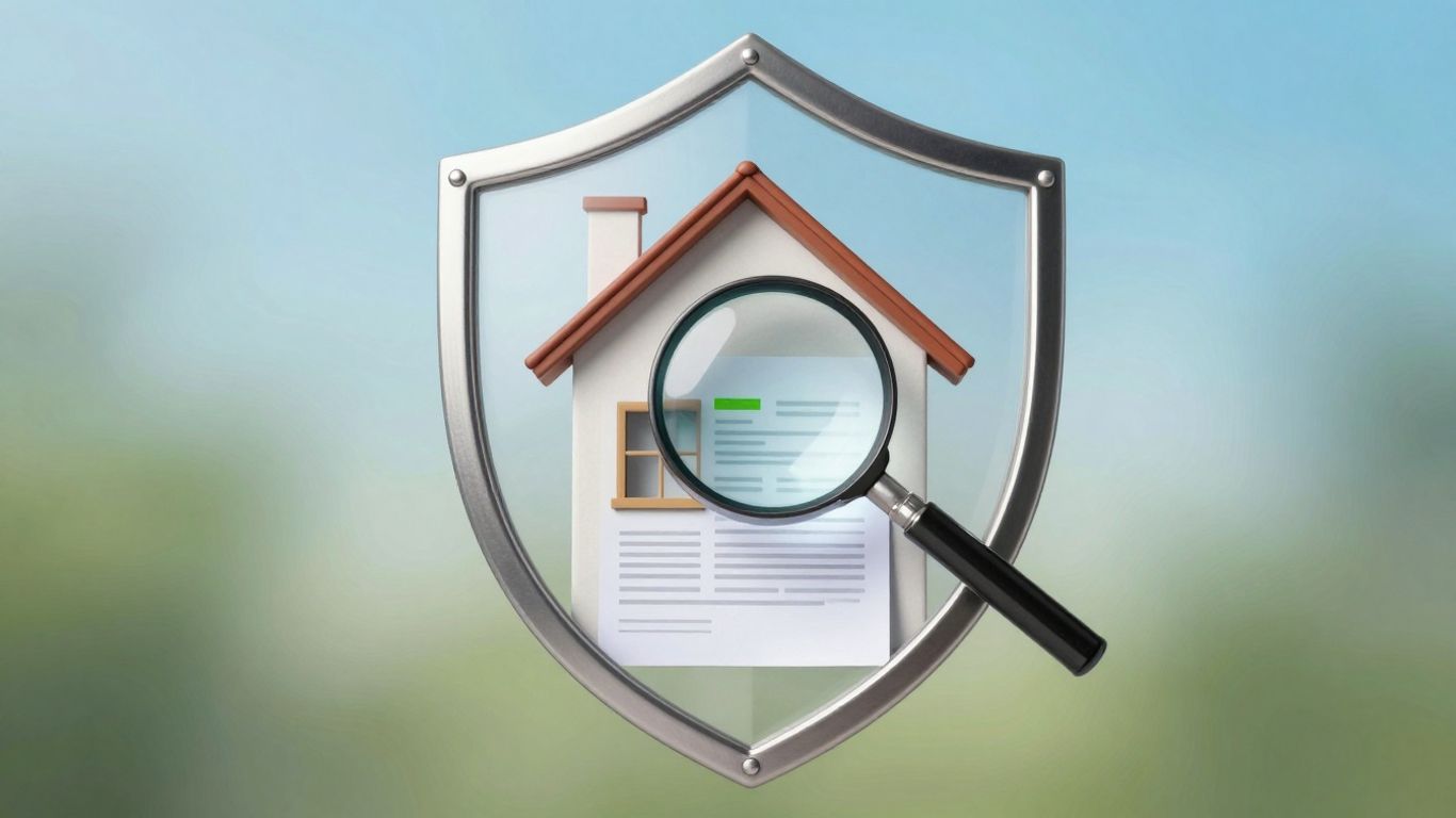 Casa protegida con lupa sobre póliza de seguro.