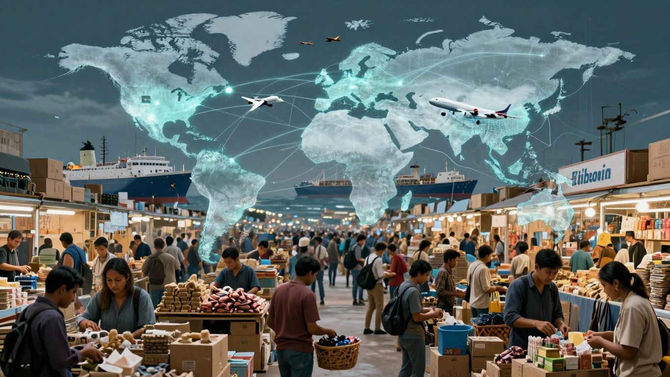 Oameni și bunuri conectate pe glob.