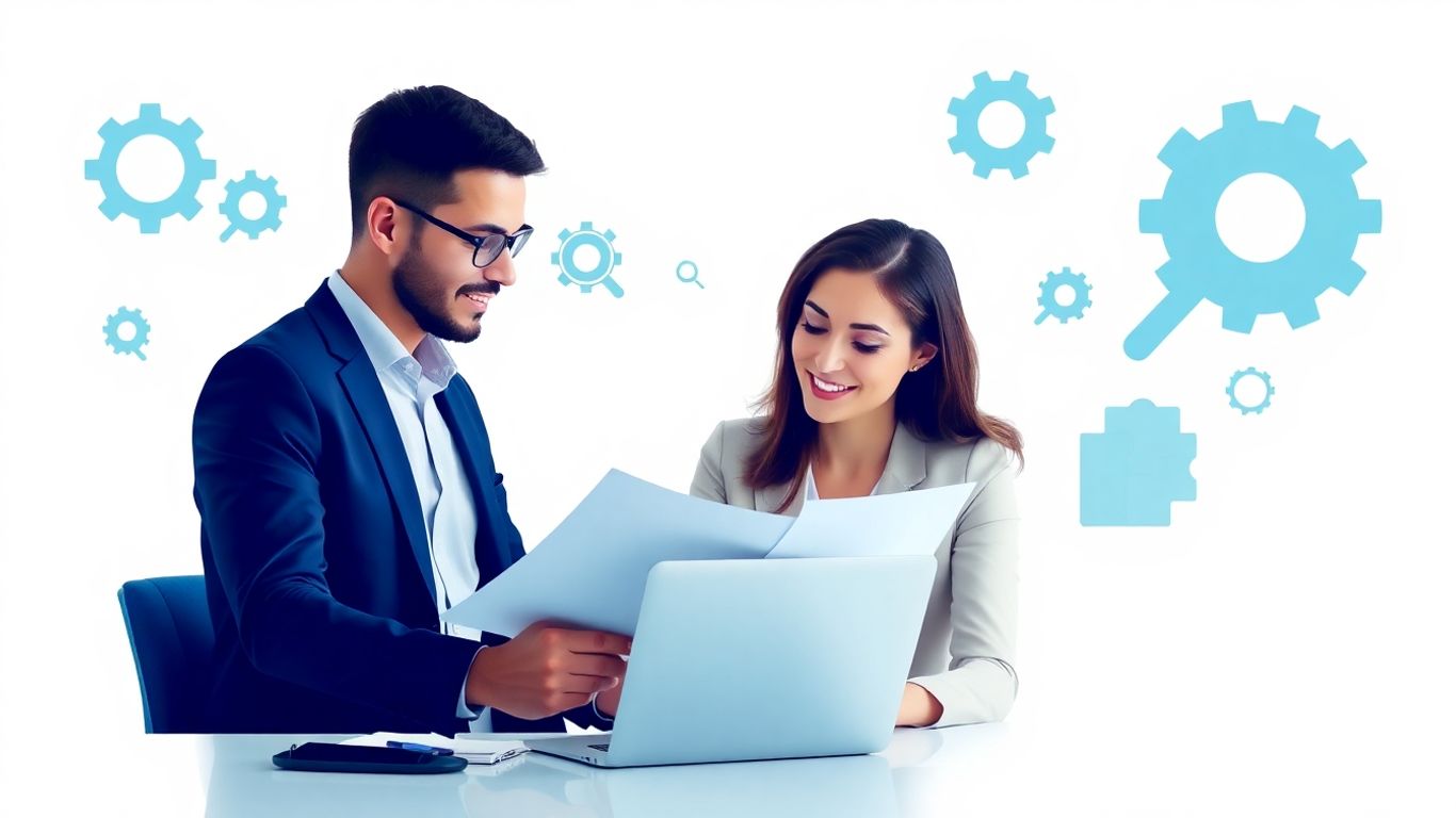 Business team reviewing SEO strategy together