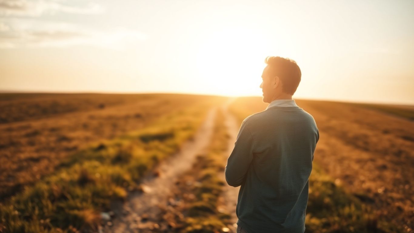 Personne regardant un chemin vers l'horizon lumineux.