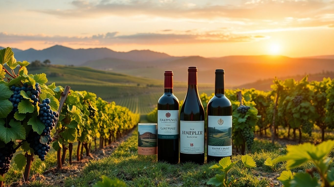 Vinhedos e garrafas de vinho em regiões emergentes