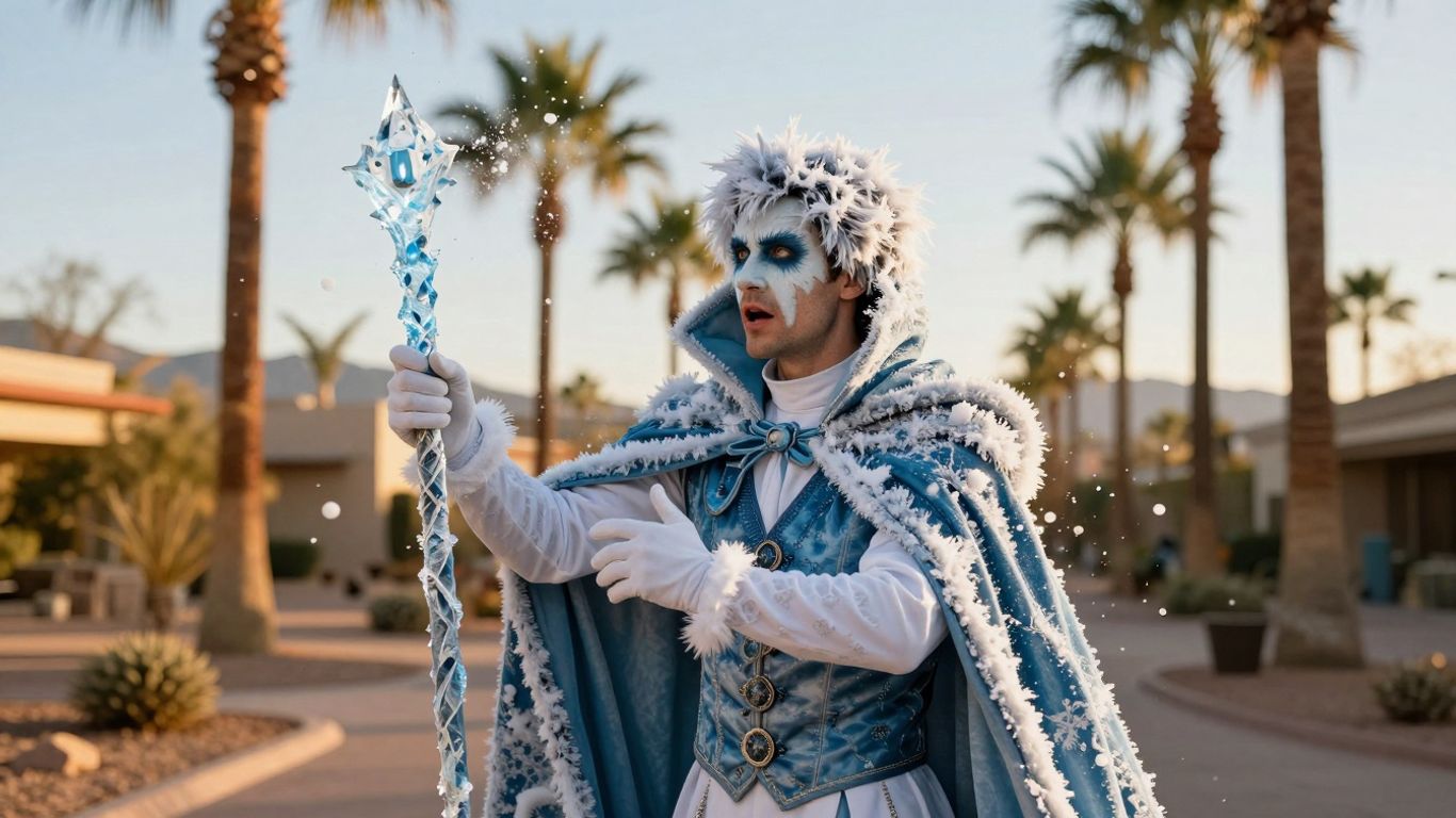 Winter magician conjuring ice in sunny Phoenix.
