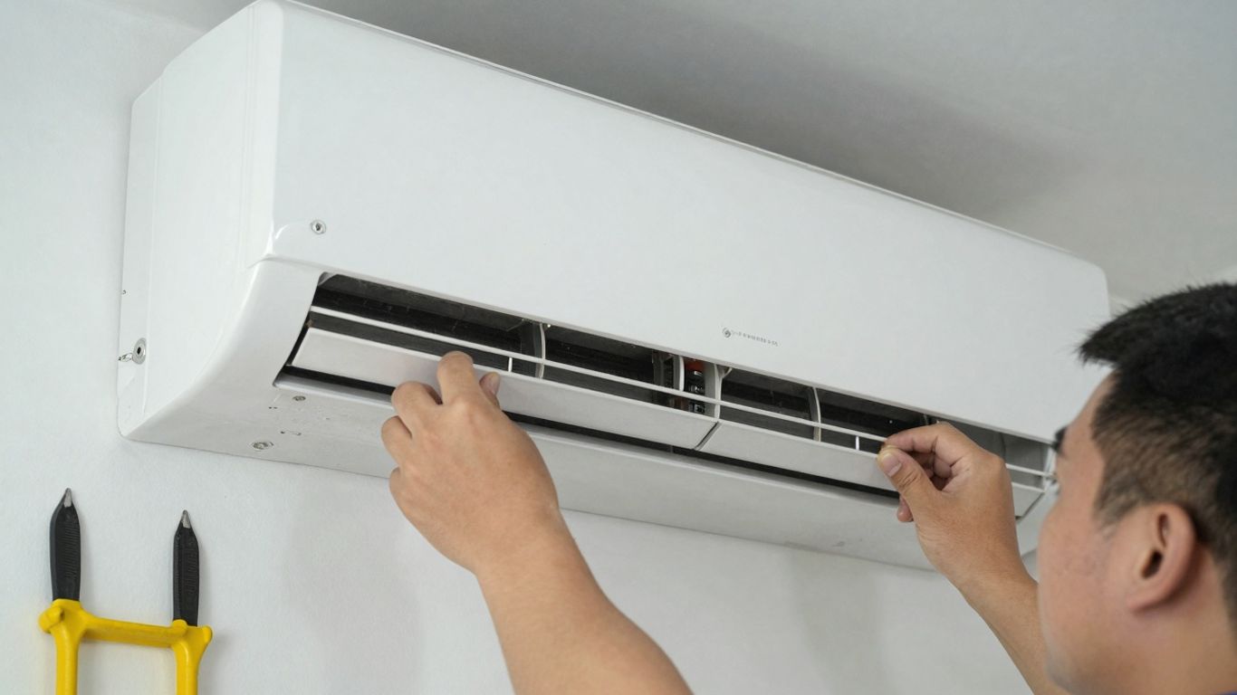 Montage der Inneneinheit einer Klimaanlage an der Wand.