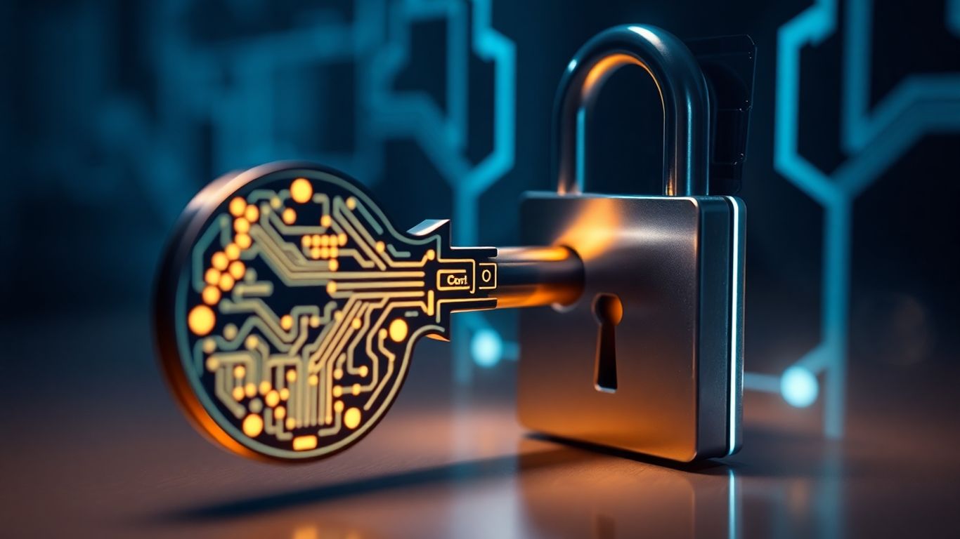 Key unlocking a digital lock, SEO concept.