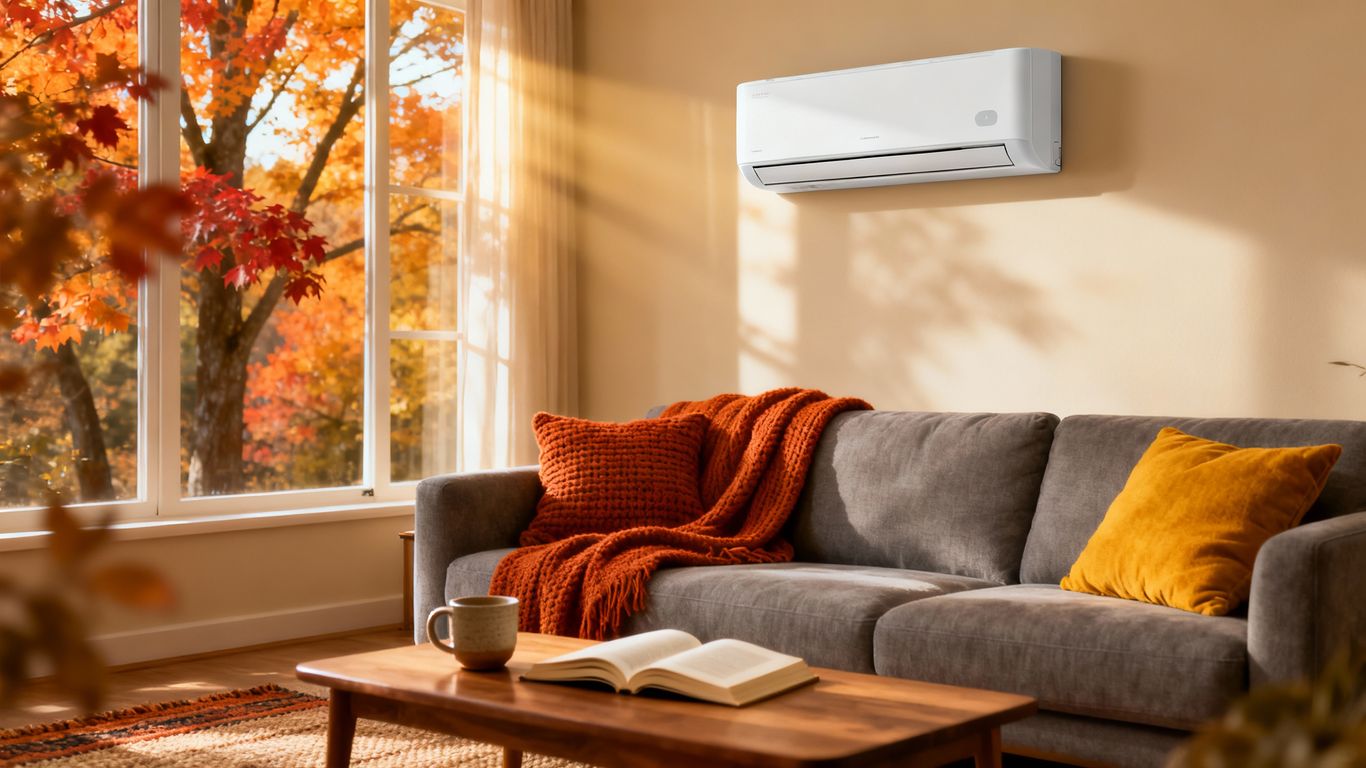 Autumn living room with mini split air conditioner