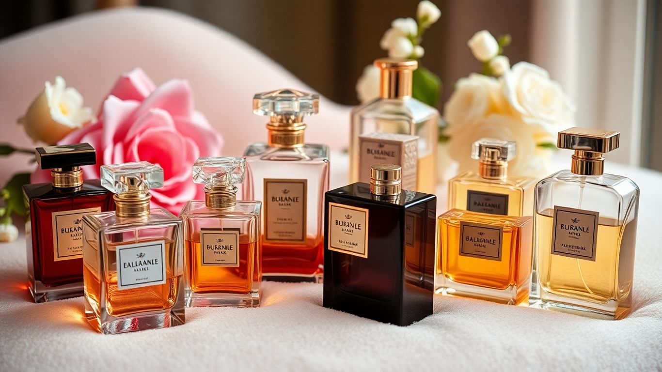 Elegant perfume bottles on a soft surface.