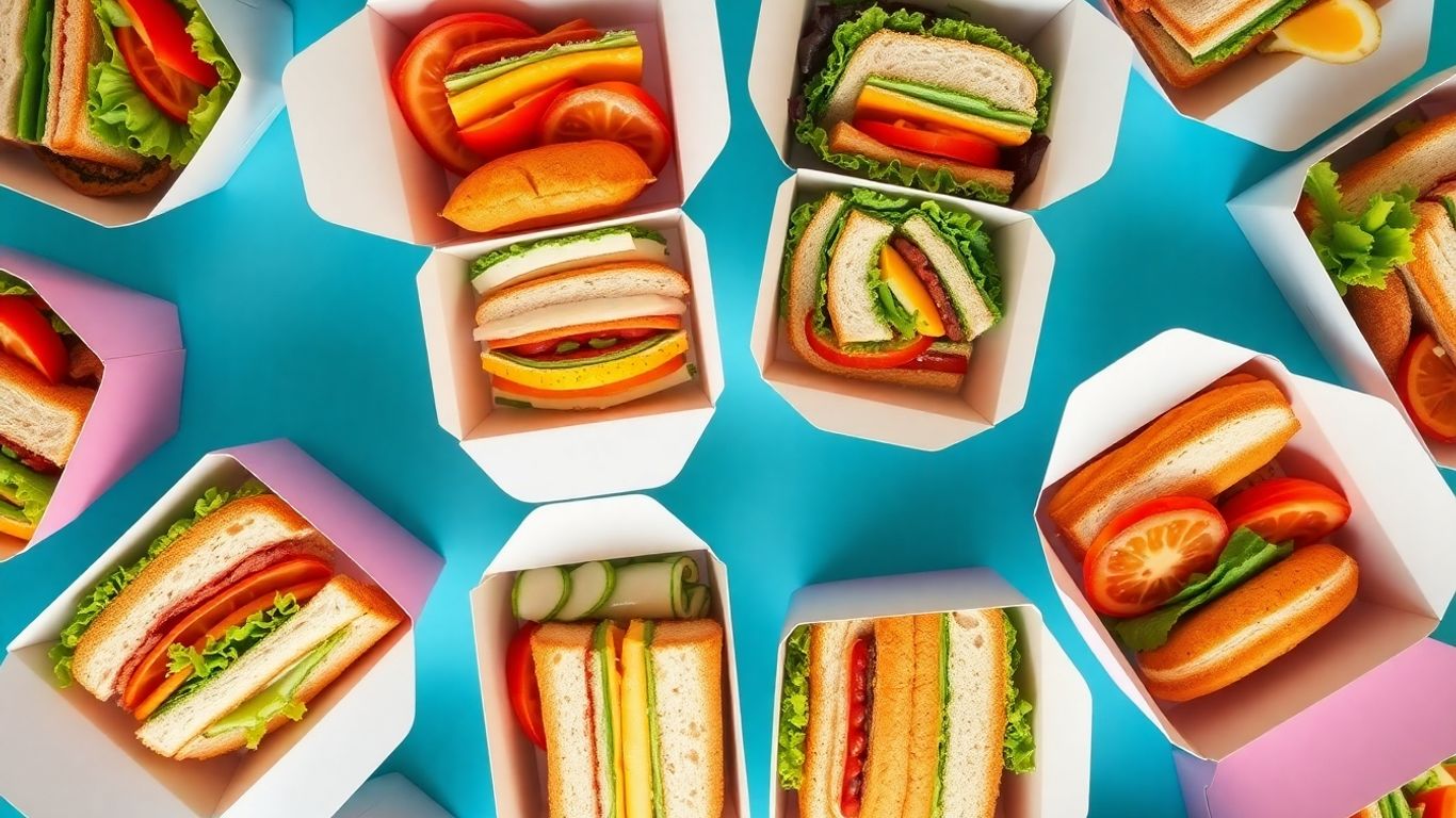 กล่องแซนวิชหลากหลายไส้ จัดเรียงสวยงาม น่ารับประทาน