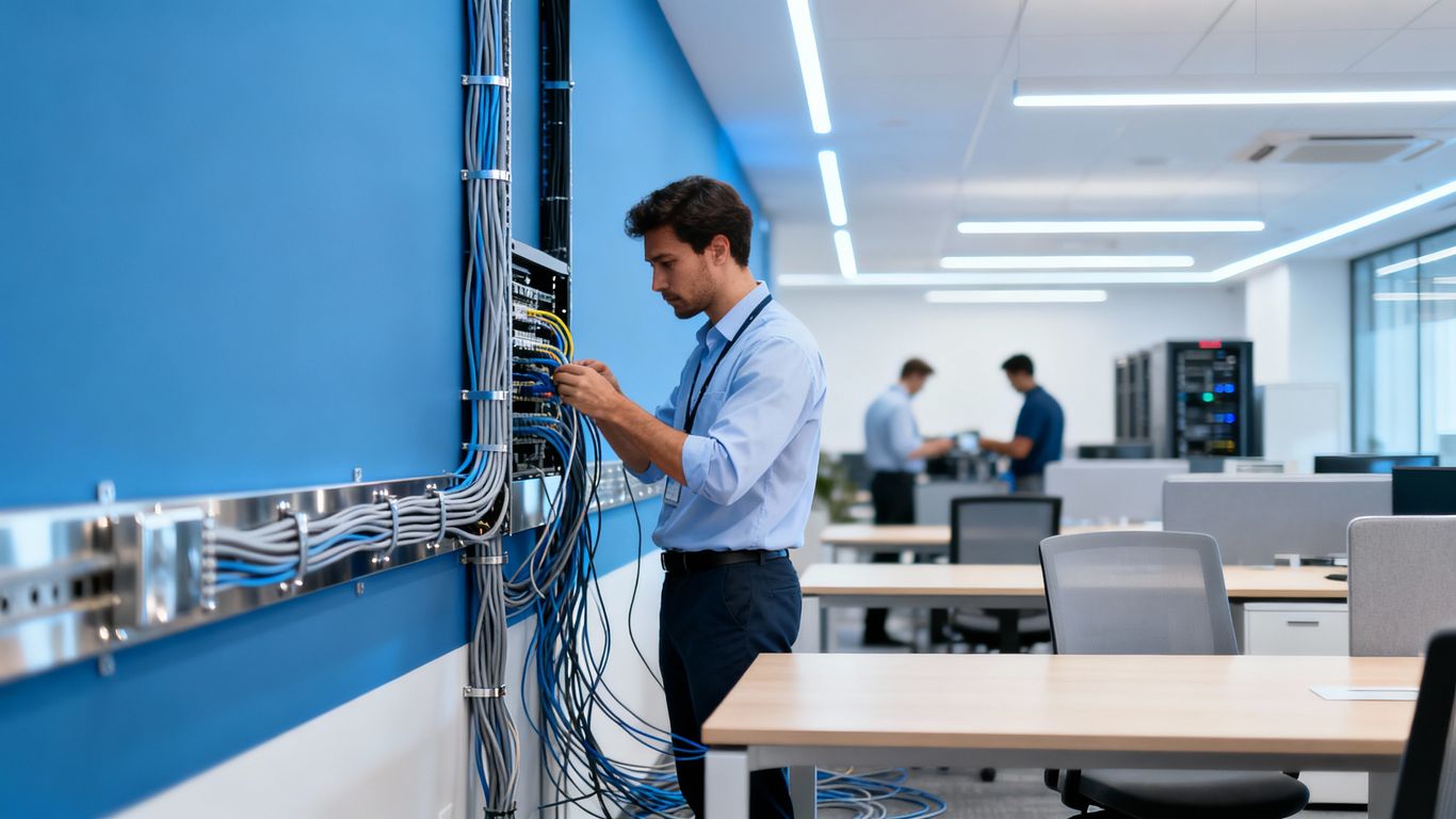 Network cabling installation in a modern Toronto office.
