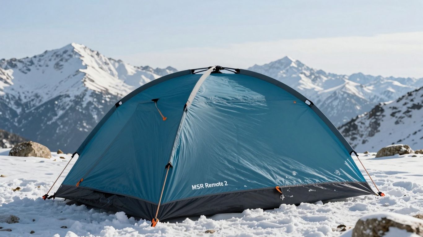 MSR Remote 2 tent in snowy mountain landscape.