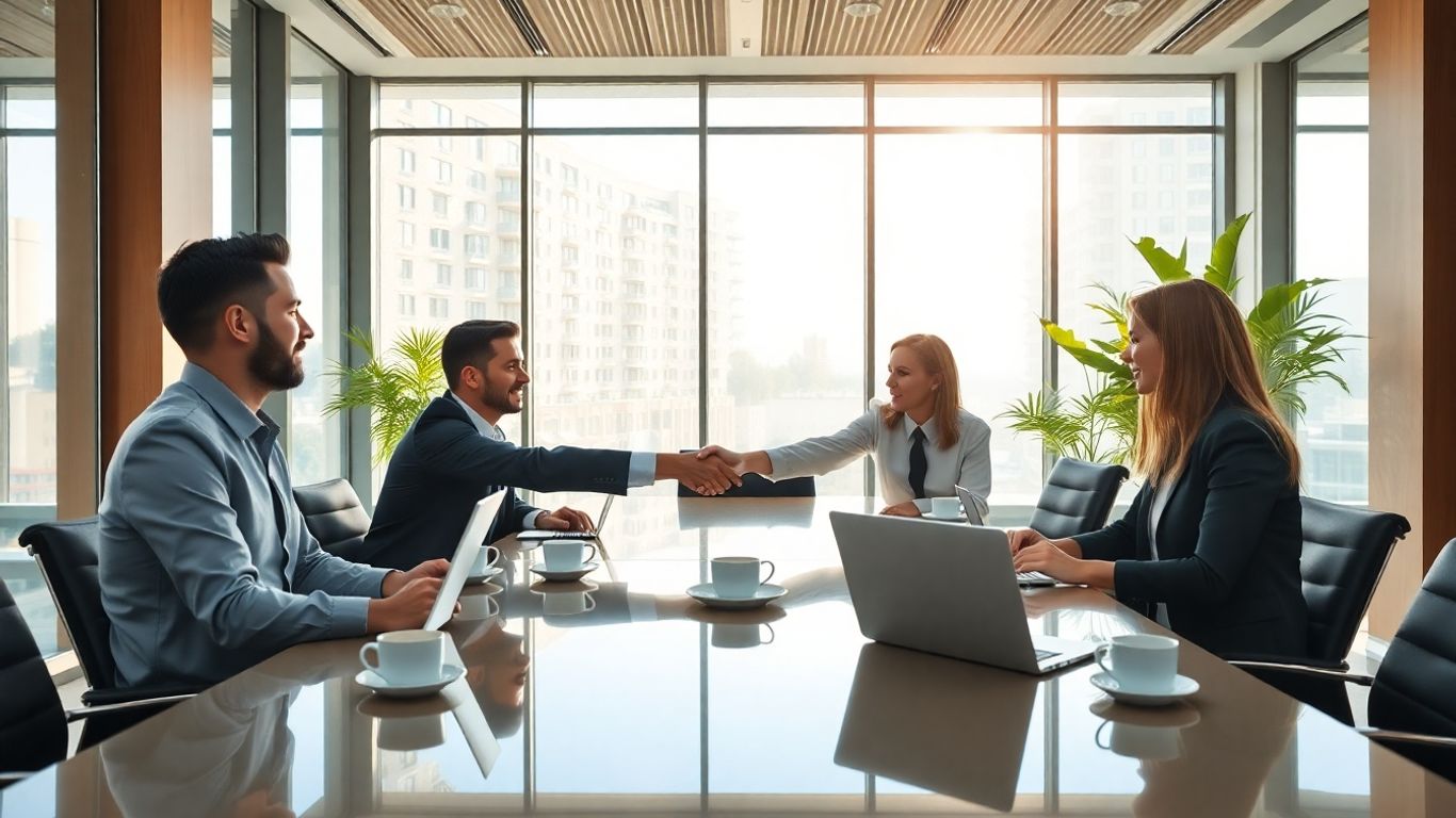 Business owners meeting in a modern office setting