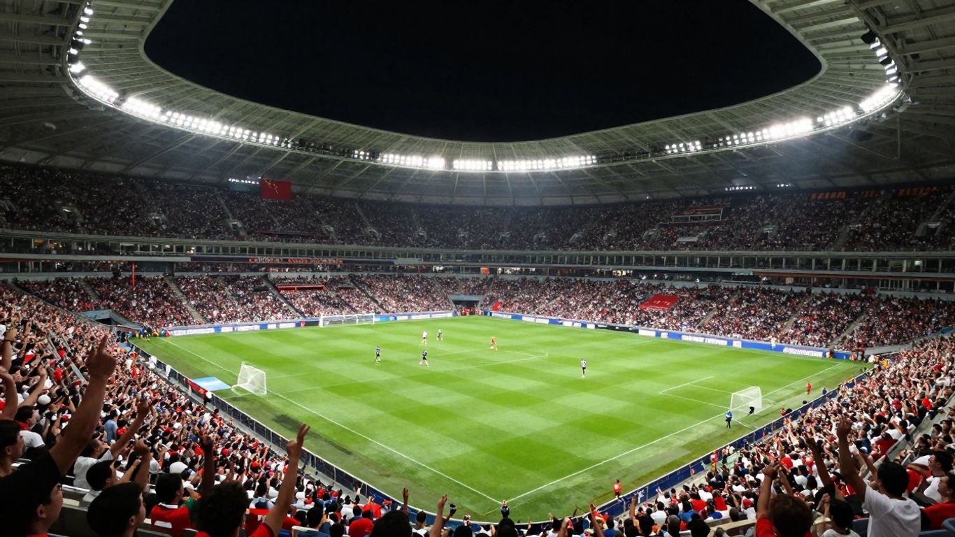 Football stadium with fans and players during a live match.