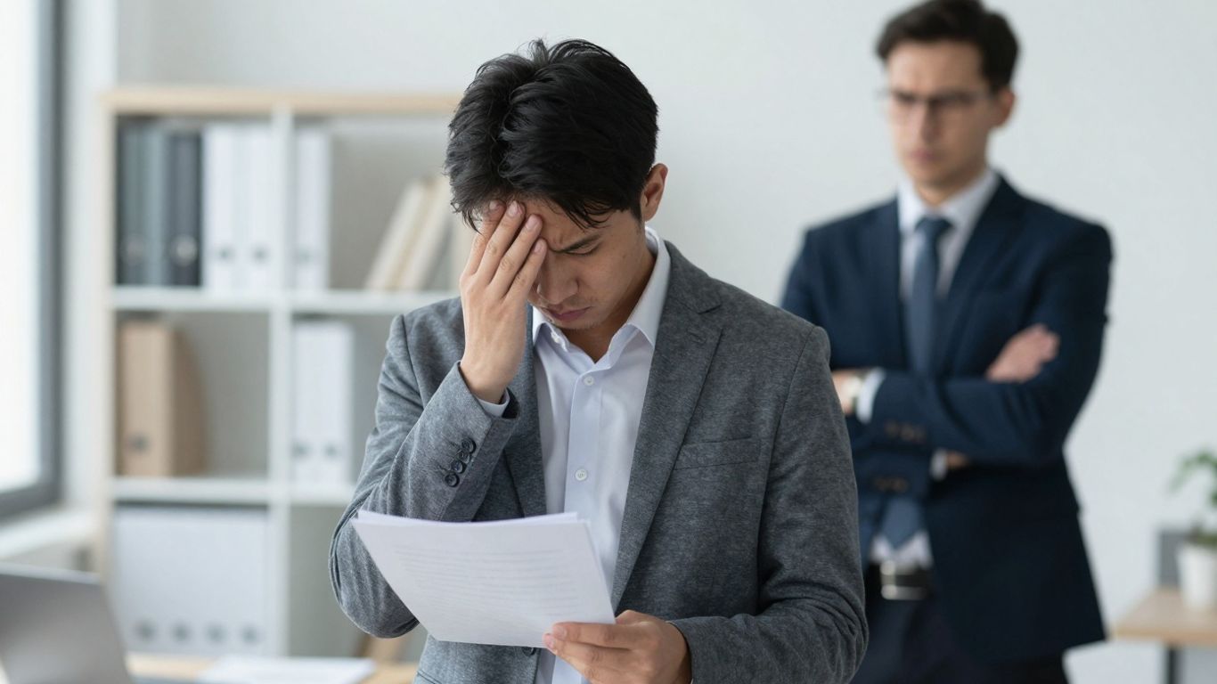 Person looking at termination document in office.