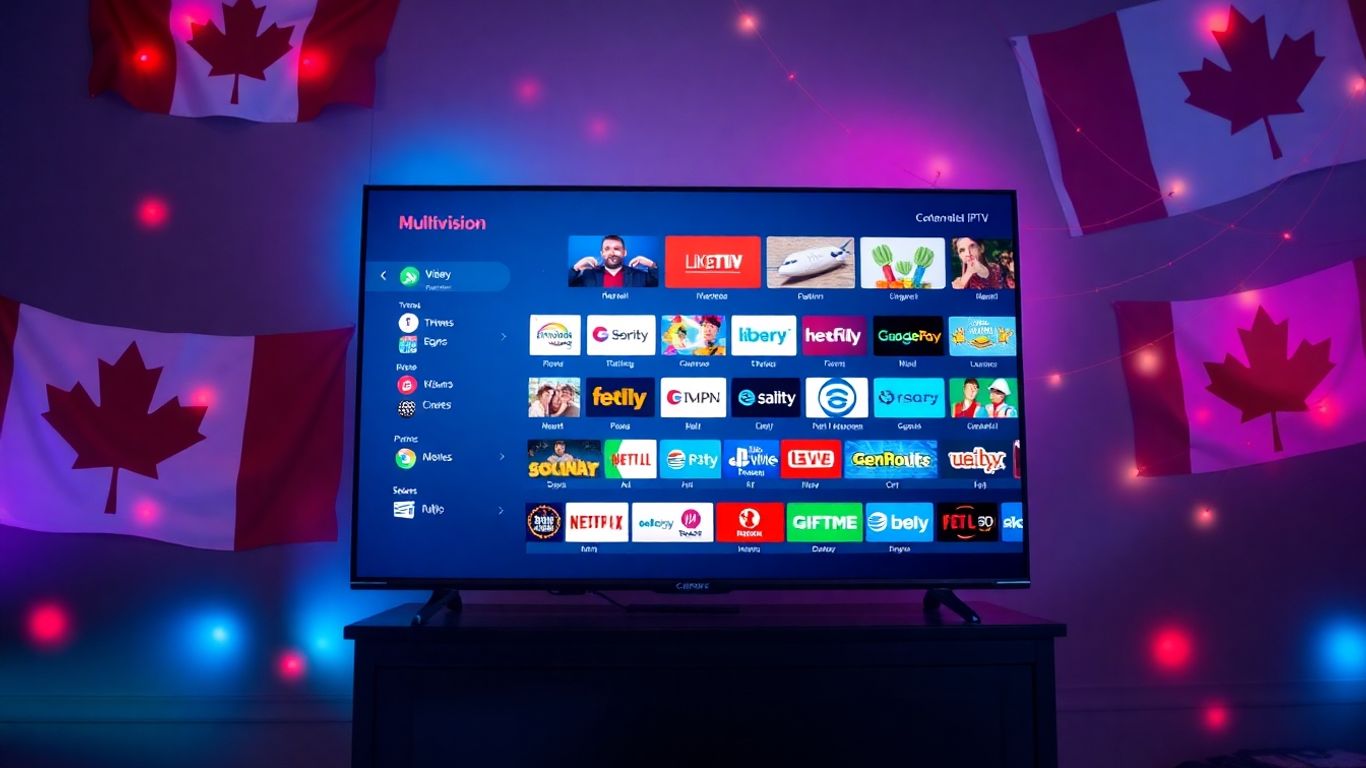 Multivision IPTV channel selection on a modern TV.
