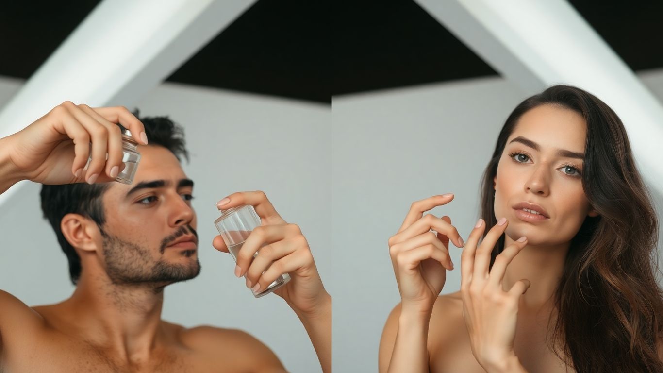 People spraying perfume, exploring genderless fragrance.
