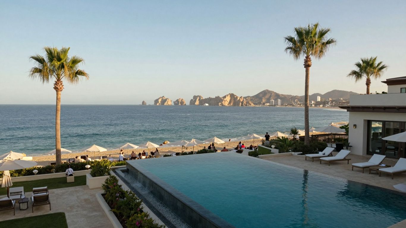 Cabo villa and resort pools with ocean view.